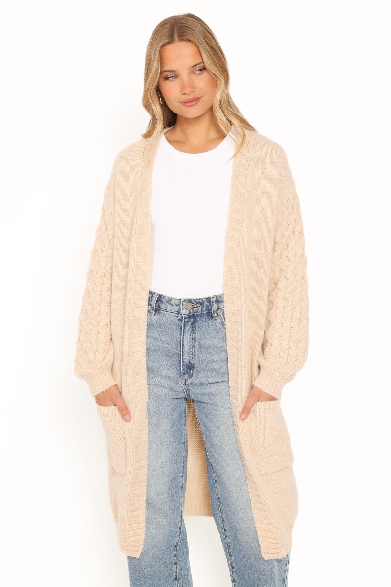 Tirsa Textured Open Cardigan – Beige