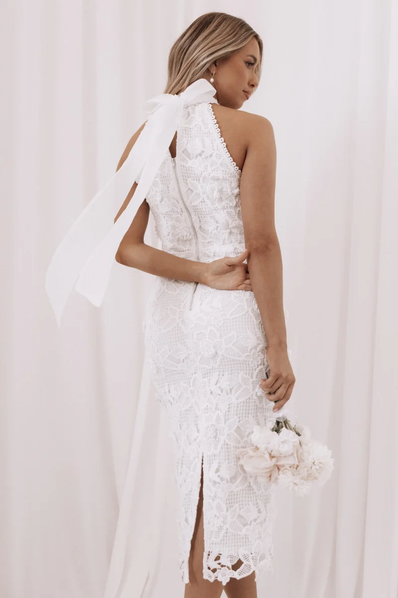 Adalyn Halterneck Midi Dress – White