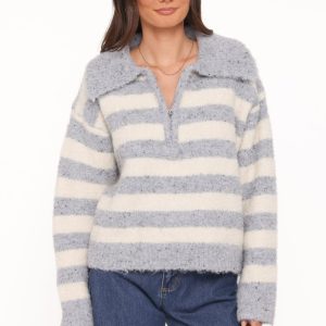 Angelica 1/4 Zip Sweater - Denim Blue Stripe