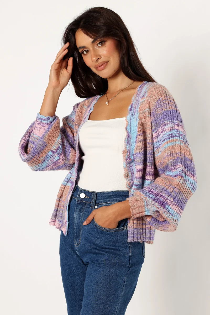 Scallop Edge Button Front Cardigan – Lavender Multi