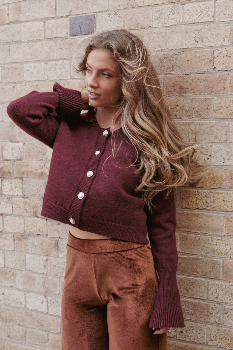Thelma Trumpet Sleeve Cardigan – Cabernet